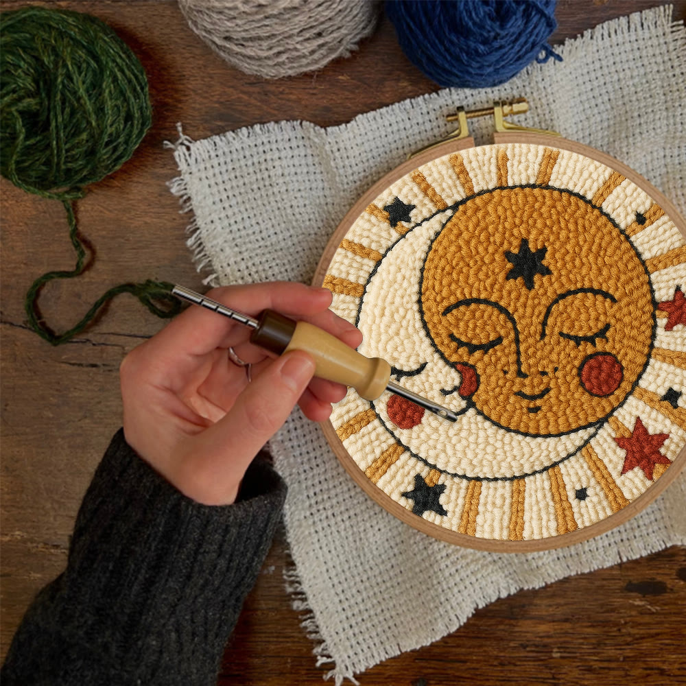 Whimsical Sun Moon Face Punch Needle Kit – Beginner-friendly Handcraft | Creative Decor Hanger - image 9