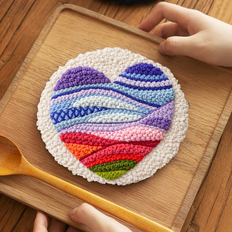 Vivid Heart Punch Needle Kit - Idea Handmade Craft | Perfect Gift For Mom - 5 inch Coaster Kit - image 5