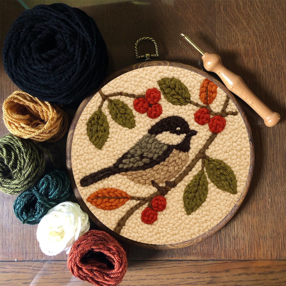 Chickadee Birds Punch Needle Kit - Diy Home Ornament | Beginner Friendly Needlework - image 6