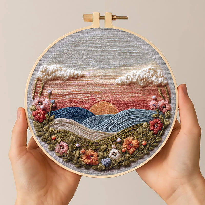 Rubbyoo Embroidery Kit - Floral Sunset Landscape | Scenic Diy Craft | Artistic Home Accent Kit - image 3