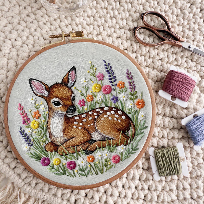 Rubbyoo Embroidery Kit - Stunning Sika Deer | Floral Animal Craft | Perfect Stitch Art For Decoration - image 9