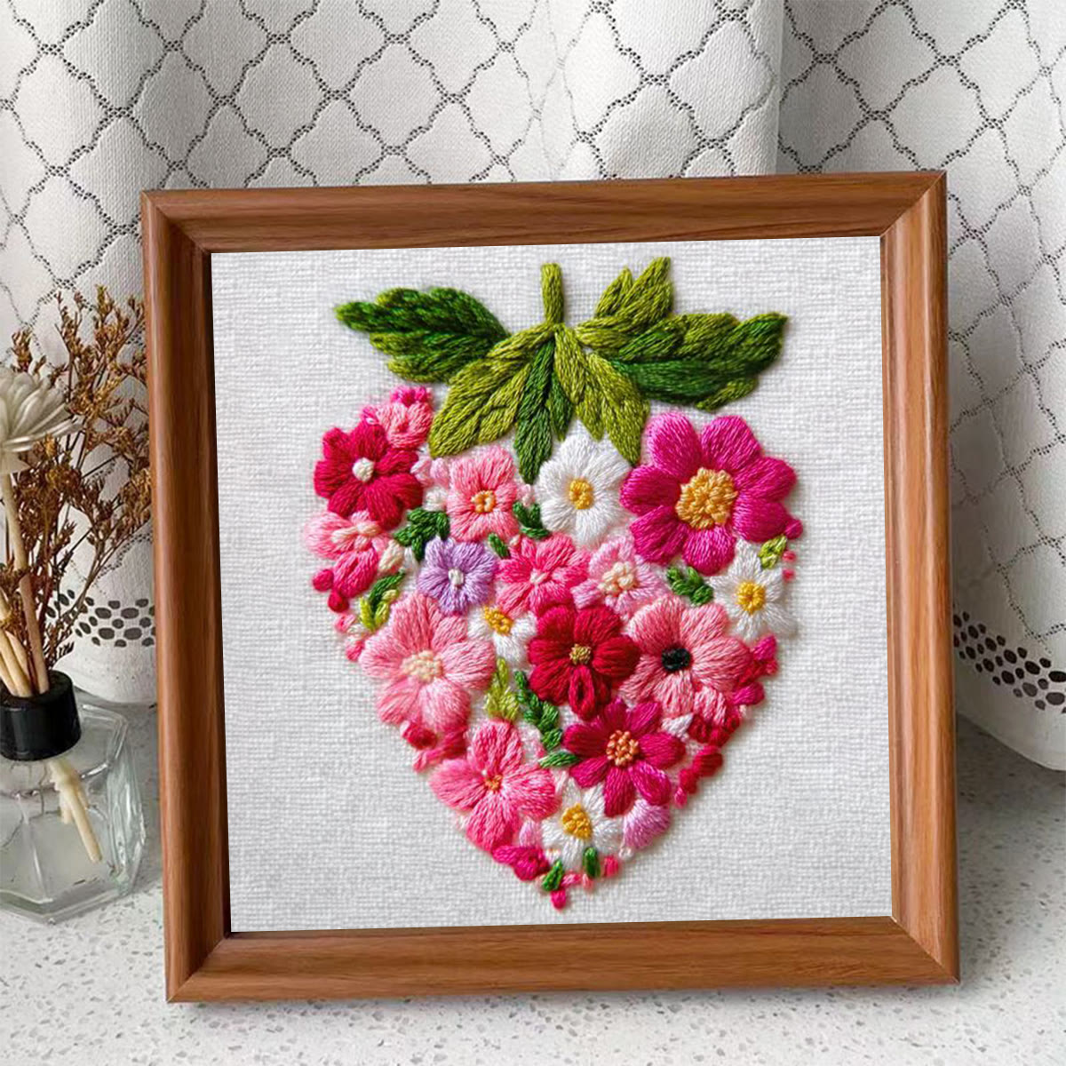 Rubbyoo Embroidery Kit - Floral Cluster Strawberry | Couple Gifting Preferred Choice | Exclusive Anniversary Present - Embroidery Kit Plus An Extra Frame - image 4
