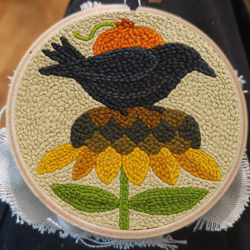 Floral Raven Punch Needle Kit - Handmade Bird Craft | Home Hanging Decor - image 10