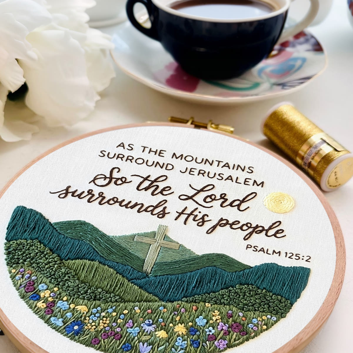 Rubbyoo Embroidery Kit - The Lord Surrounds His People | Psalm 125:2 | Christian Home Ornament - image 6