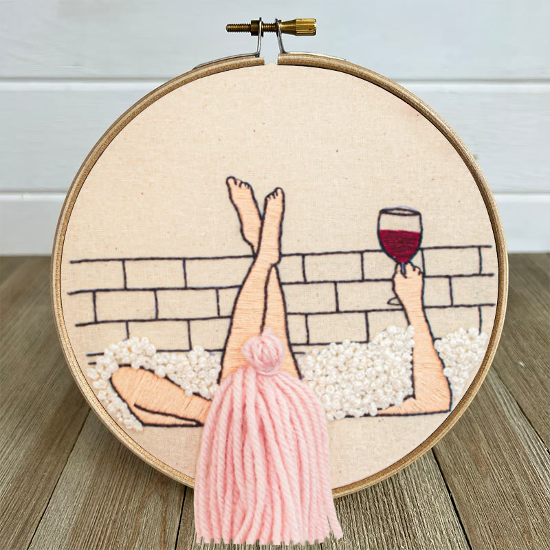 Rubbyoo Embroidery Kit - Wine And Bath | 3d Hair Handicraft | Creative Needle Artwork - image 5
