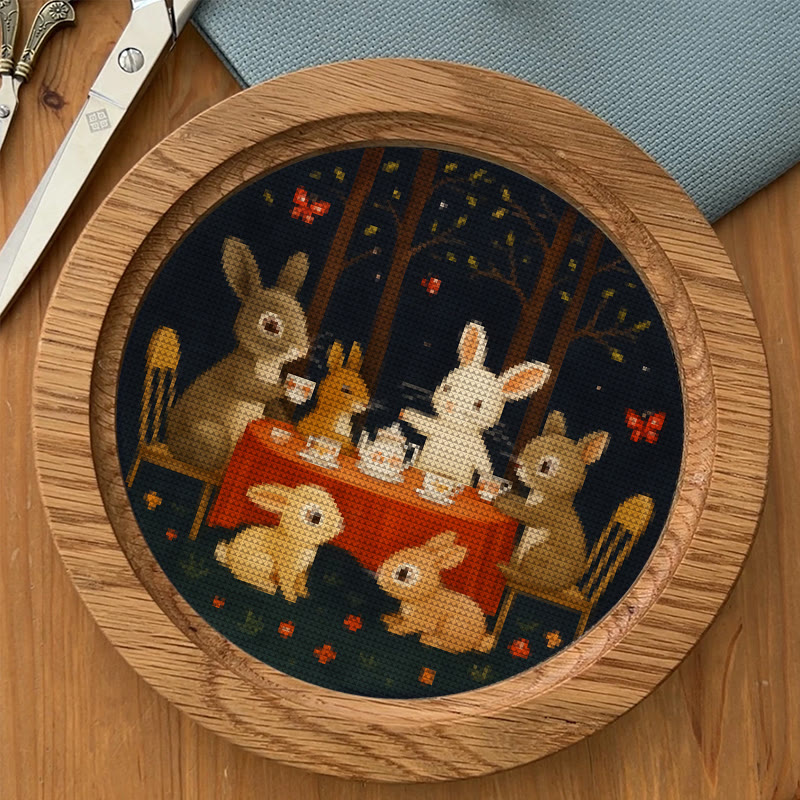  Cross Stitch Kit - Rabbit Tea Party | Diy Wall Ornament | Animal Lovers Handicraft - image 5
