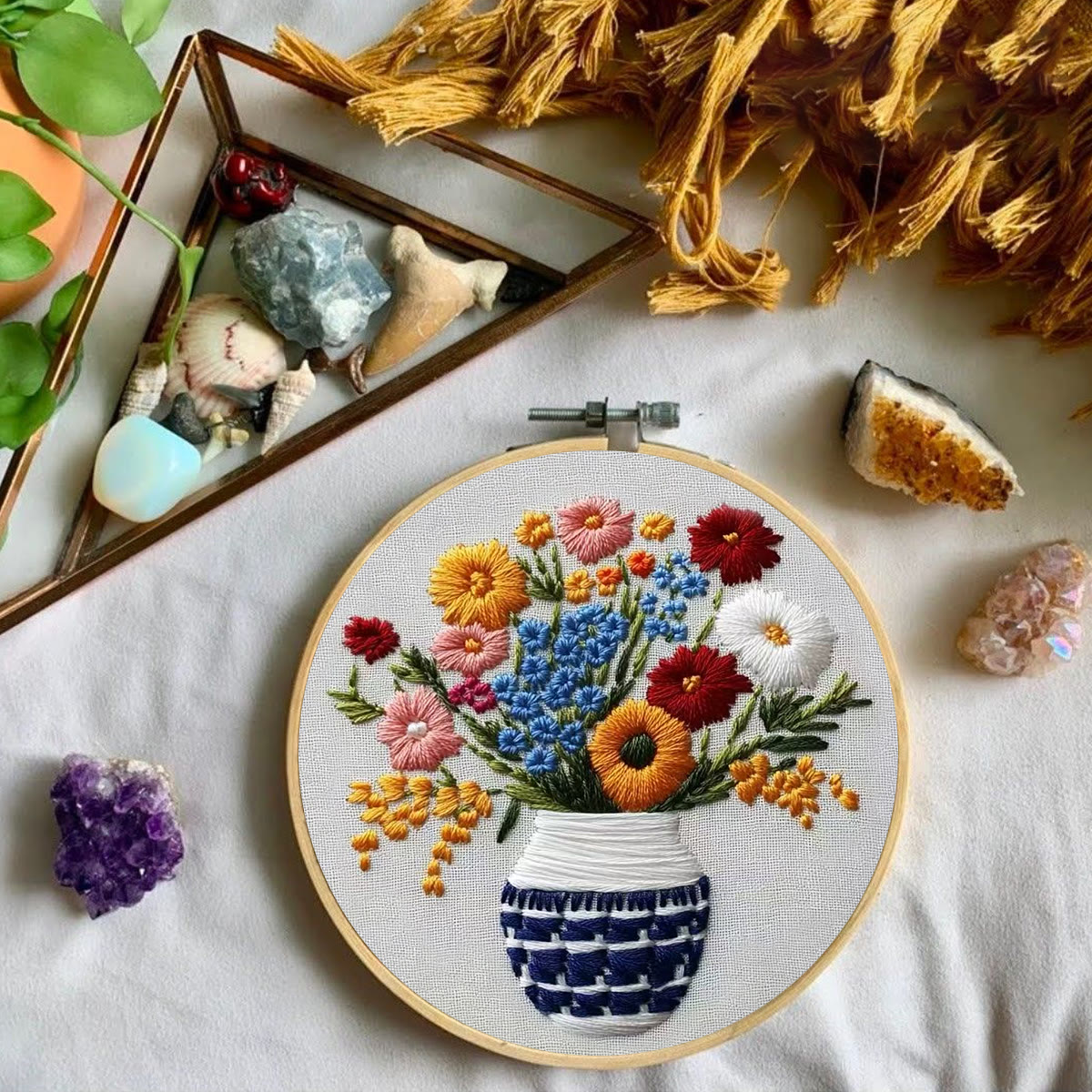 Rubbyoo Embroidery Kit - Checkered Vase Floral Bouquet | Home Hanging Ornament | Novice Decro - image 7