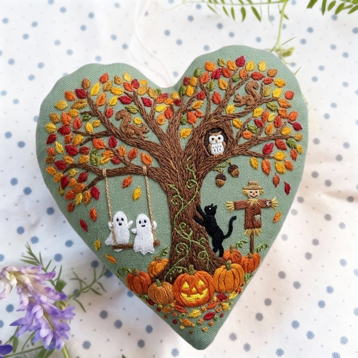 Rubbyoo Heart Embroidery Kit - Halloween Farmhouse | Easy-to-do Handmade Ornament | Cute Cartoon Halloween Pattern  - image 3
