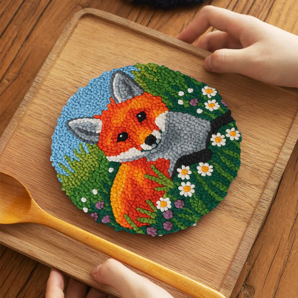 Fox In Meadow Punch Needle Kit - Nature Craft | Perfect For Craft Enthusiasts - 5 inch Coaster Kit - image 12