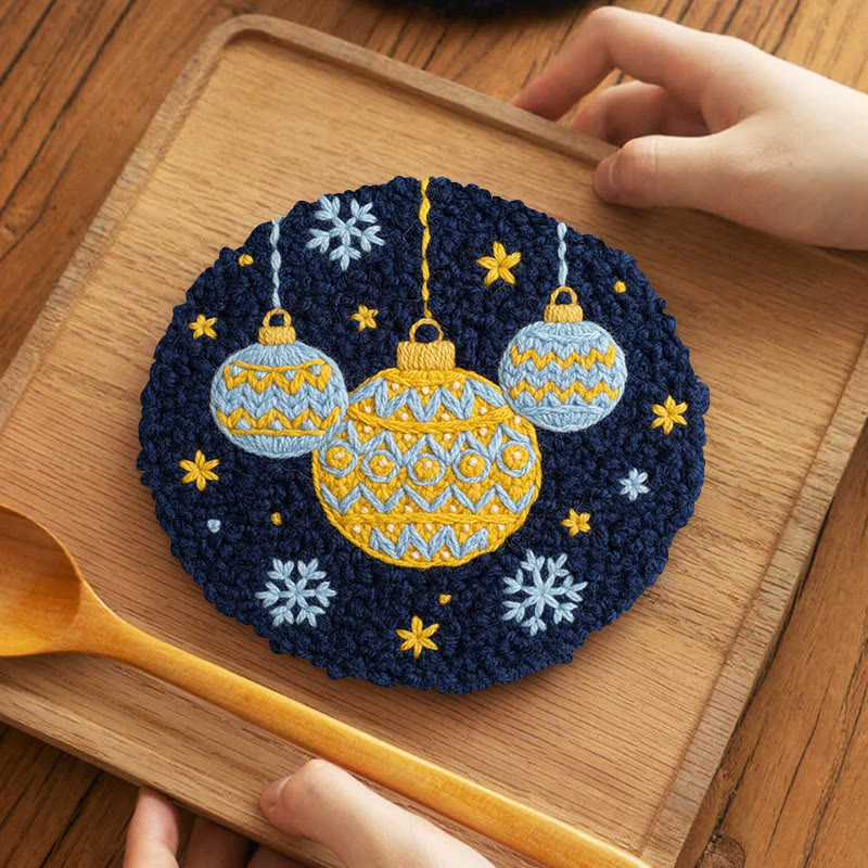 Festive Christmas Bauble Snowflake Punch Needle Kit – Handmade Decor Pendant | Go-To Gifting Choice - 5 inch Coaster Kit - image 4