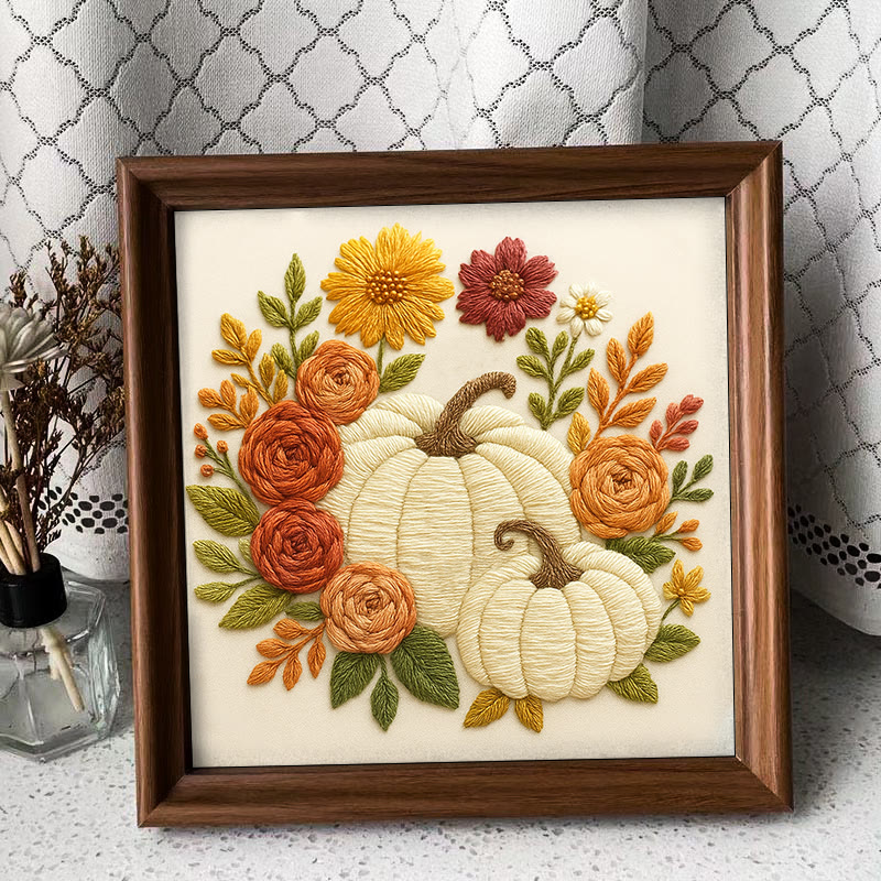 Rubbyoo Embroidery Kit - Floral Pumpkin | Easy Handmade Needlework | Diy Helloween Craft - Embroidery Kit Plus An Extra Frame - image 10