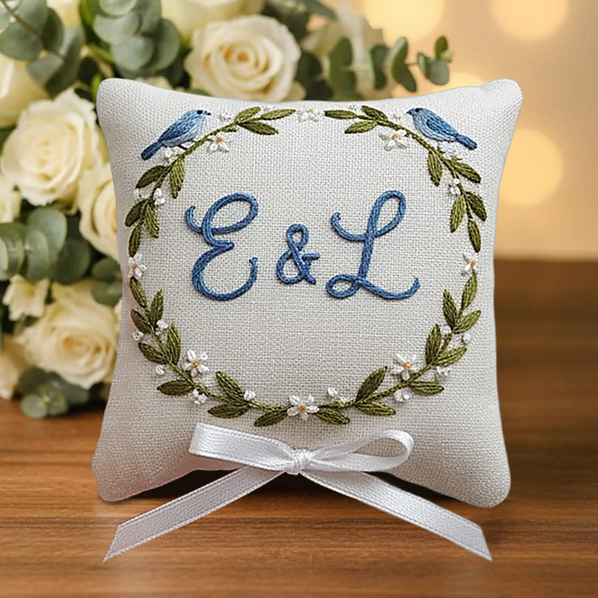 Rubbyoo Personalized Ring Bearer Pillow Embroidery Kit - Blue Birds Initials-adorned Wreath | Exquisite Decor Piece | Anniversary Gifting - image 9