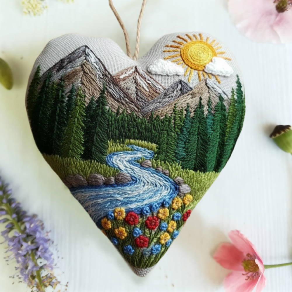 Rubbyoo Heart Embroidery Kit - Mountain River Sunrise | Soothing Craft | Nature Inspired Home Ornament - image 5