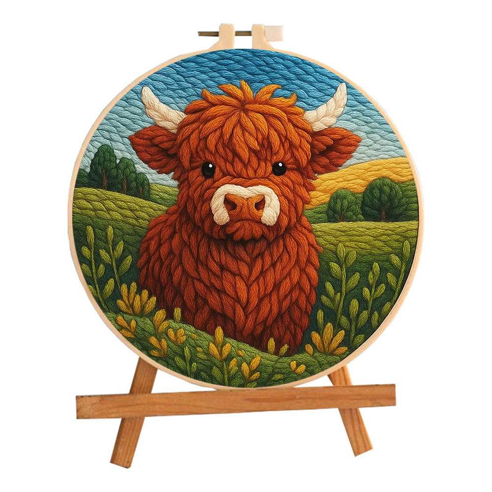 Highland Cow In Field Punch Needle Kit - Handmade Animal Craft | Nice Wall Hanging Decor - image 10