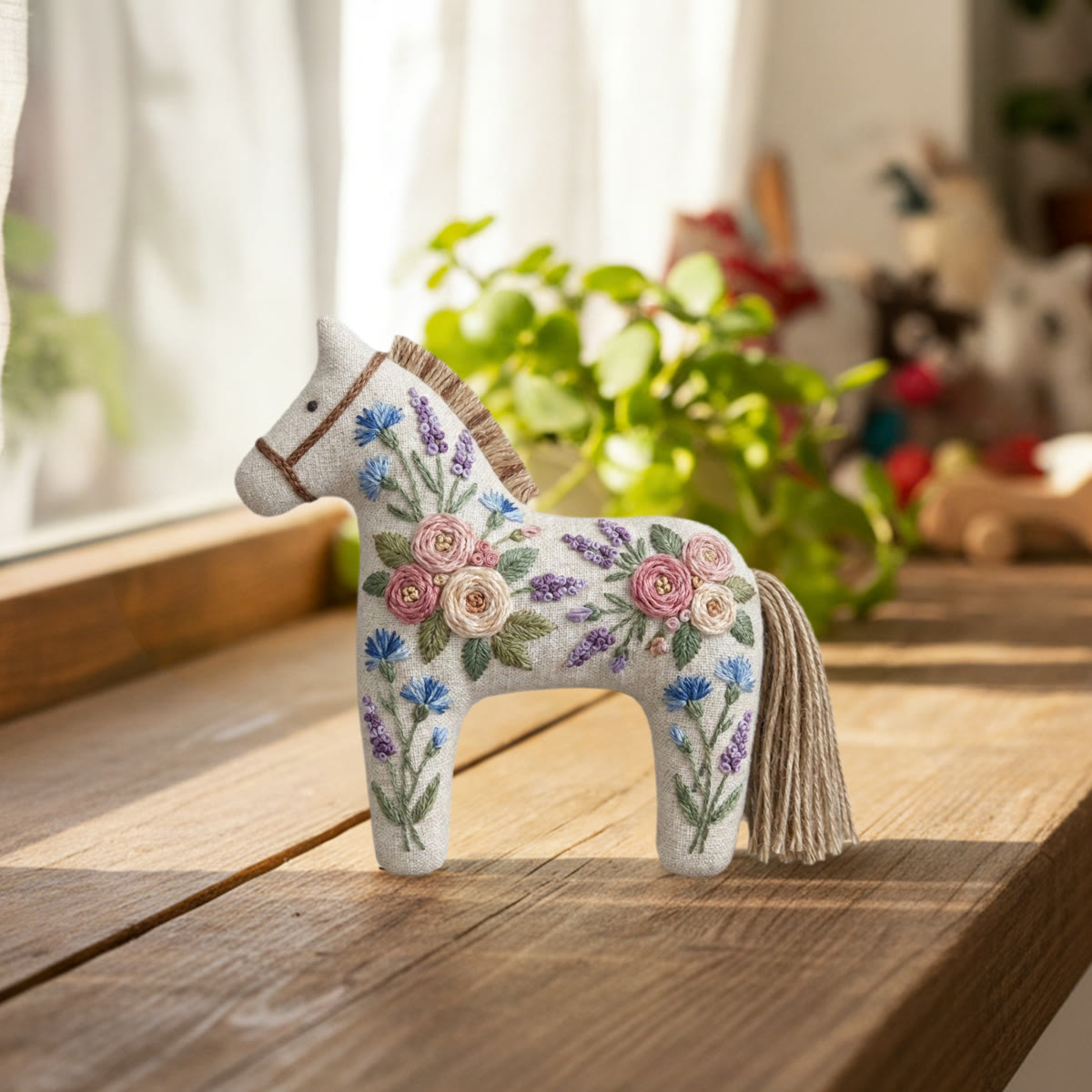 Rubbyoo Dala Horse Embroidery Kit - Lavender And Rose Floral Charm | Botanical Gift For Her | Romantic Bag Accessory - image 4