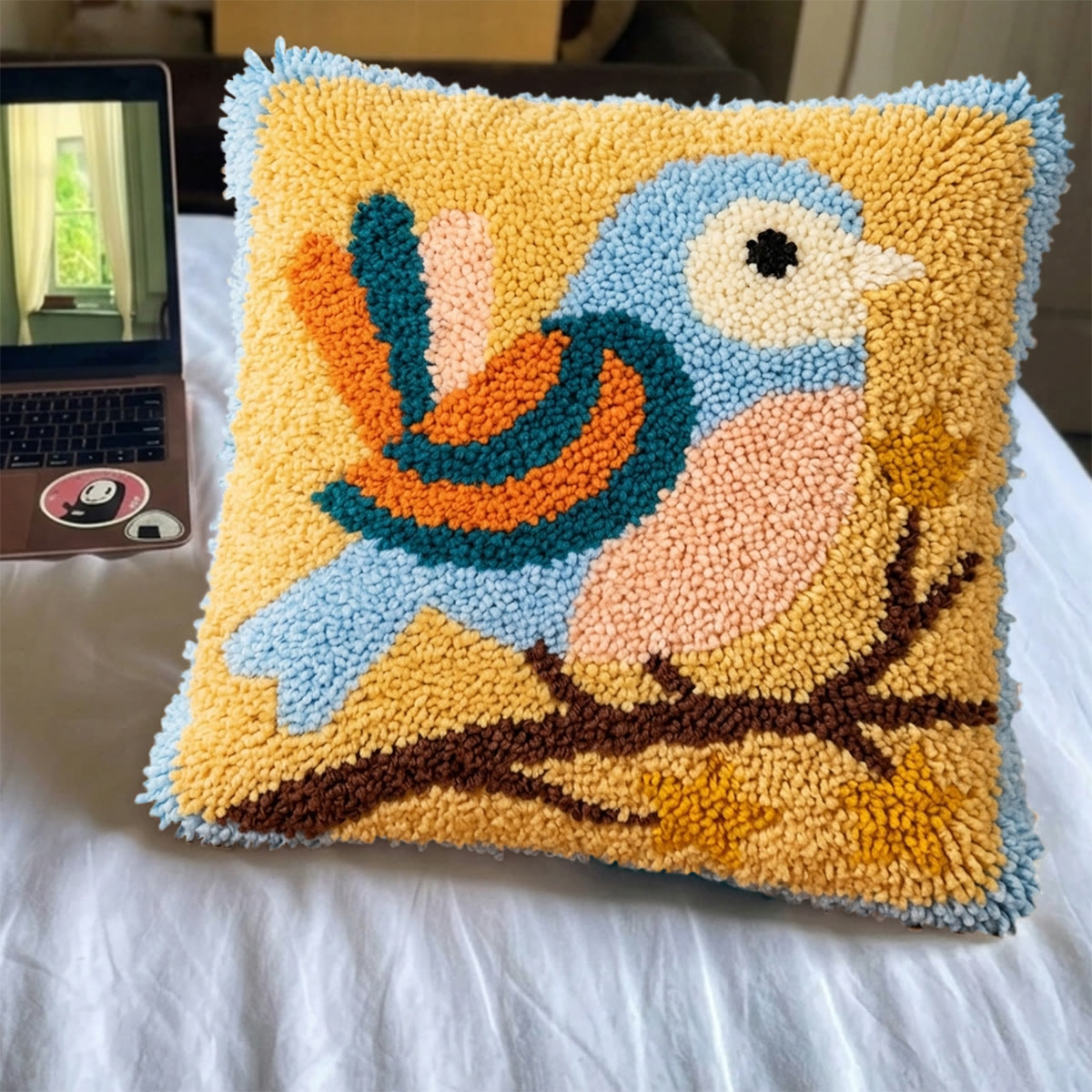 Rubbyoo Latch Hook Pillow Kit - Retro Blue Bird |  Aniaml Cushion Cover | Easy Handicraft For Beginner - image 6