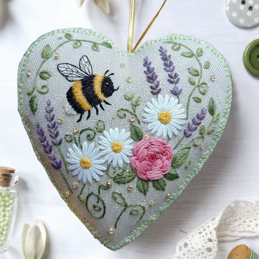 Rubbyoo Heart Embroidery Kit - Bee And Wildflower | Beginner Friendly Craft | Charming Home Accent - image 5