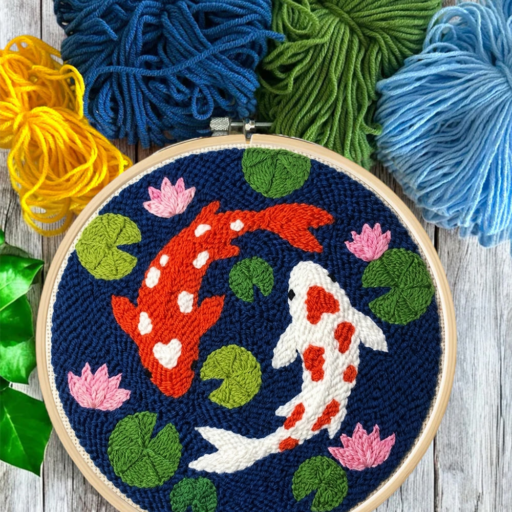 Double Koi Punch Needle Kit - Colorful Cartoon Pattern | Suitable DIY Needlework For Kids - image 10