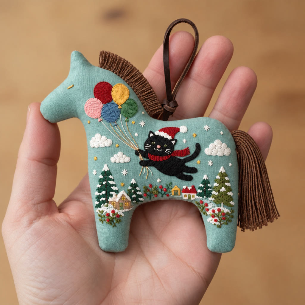 Rubbyoo Dala Horse Embroidery Kit - Flying Kitty | Diy Christmas Nursery Room Decor | Cozy Animal Art Gift For Kids - image 5
