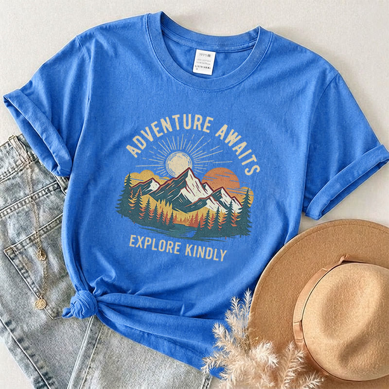 Rubbyoo Aoventure Awaits Graphic Tee - Hiking Camping Tee | Comfort Colors Shirt | Unisex Travel T-shirt - Royal Blue - 2XL - image 7