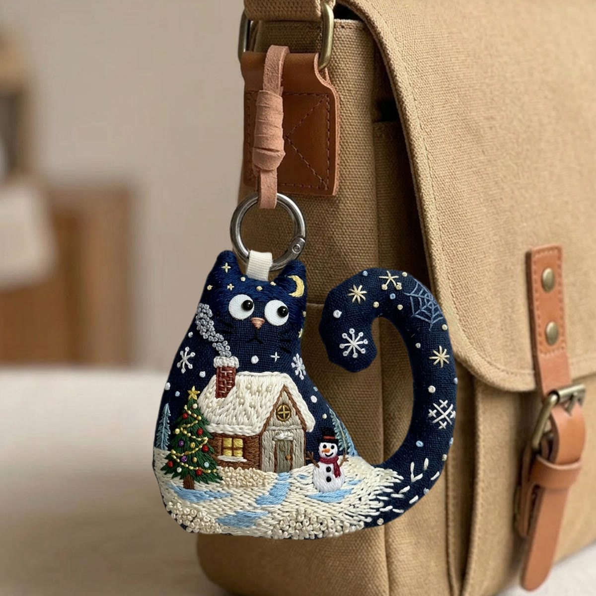 Rubbyoo Cat Embroidery Kit - Log Cabin In Snowy Night | Unique Gift For Crafters | Window Hanging Decor - image 5
