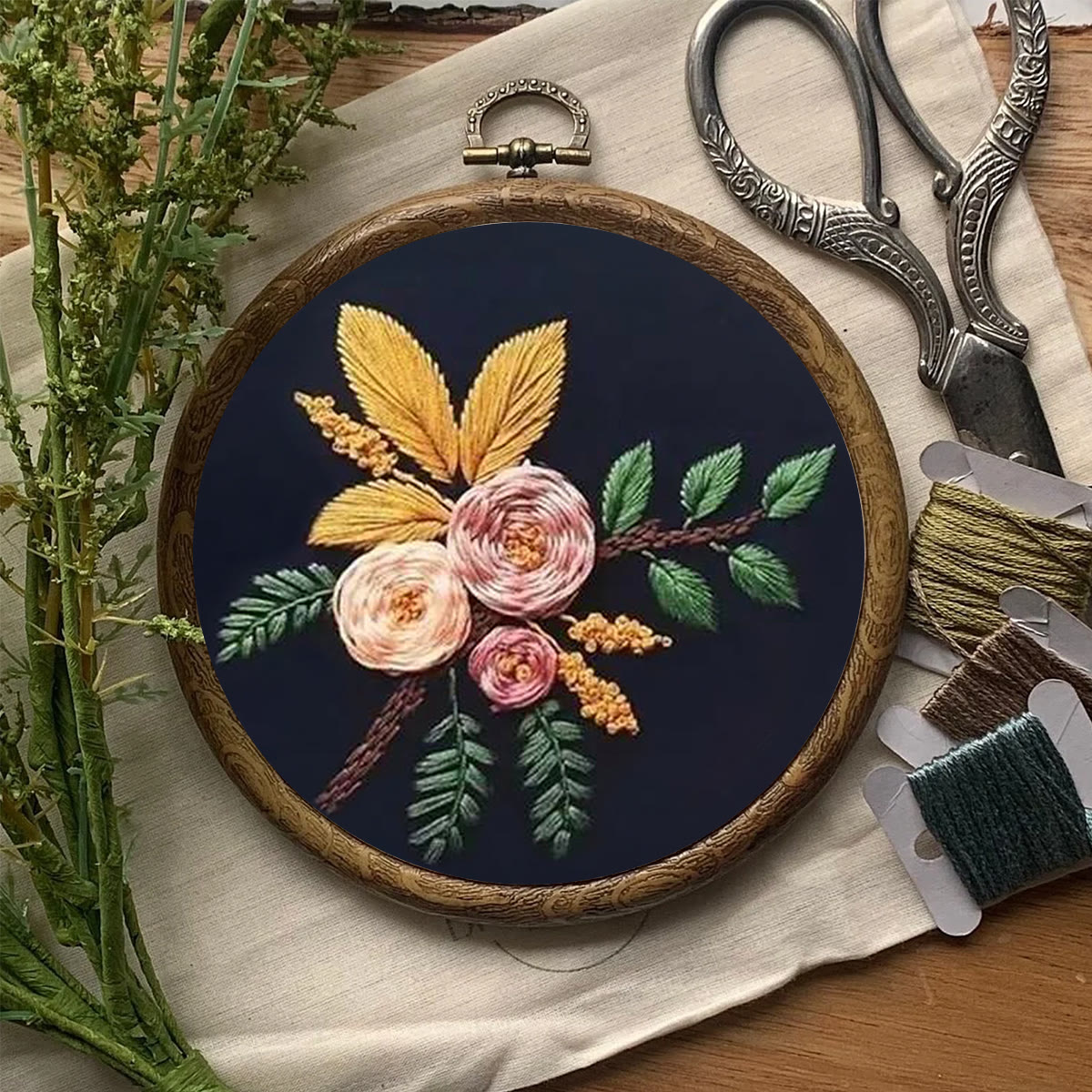 Rubbyoo Embroidery Kit- Flowers And Branches  | Diy Craft Kits,Hand Stitch,For Craft Lover - image 8