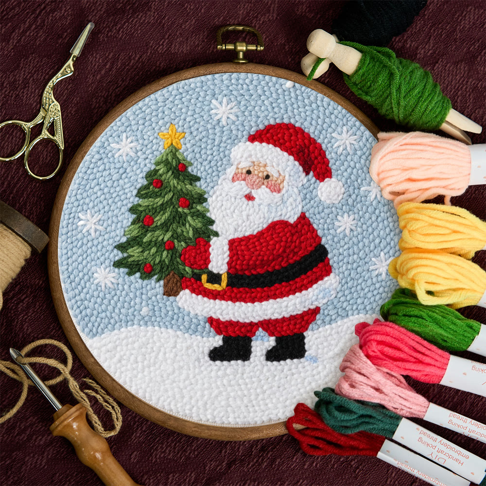 Snowy Santa With Christmas Tree Punch Needle Kit – Artisanal Gift | Cheerful Holiday Decor - image 10