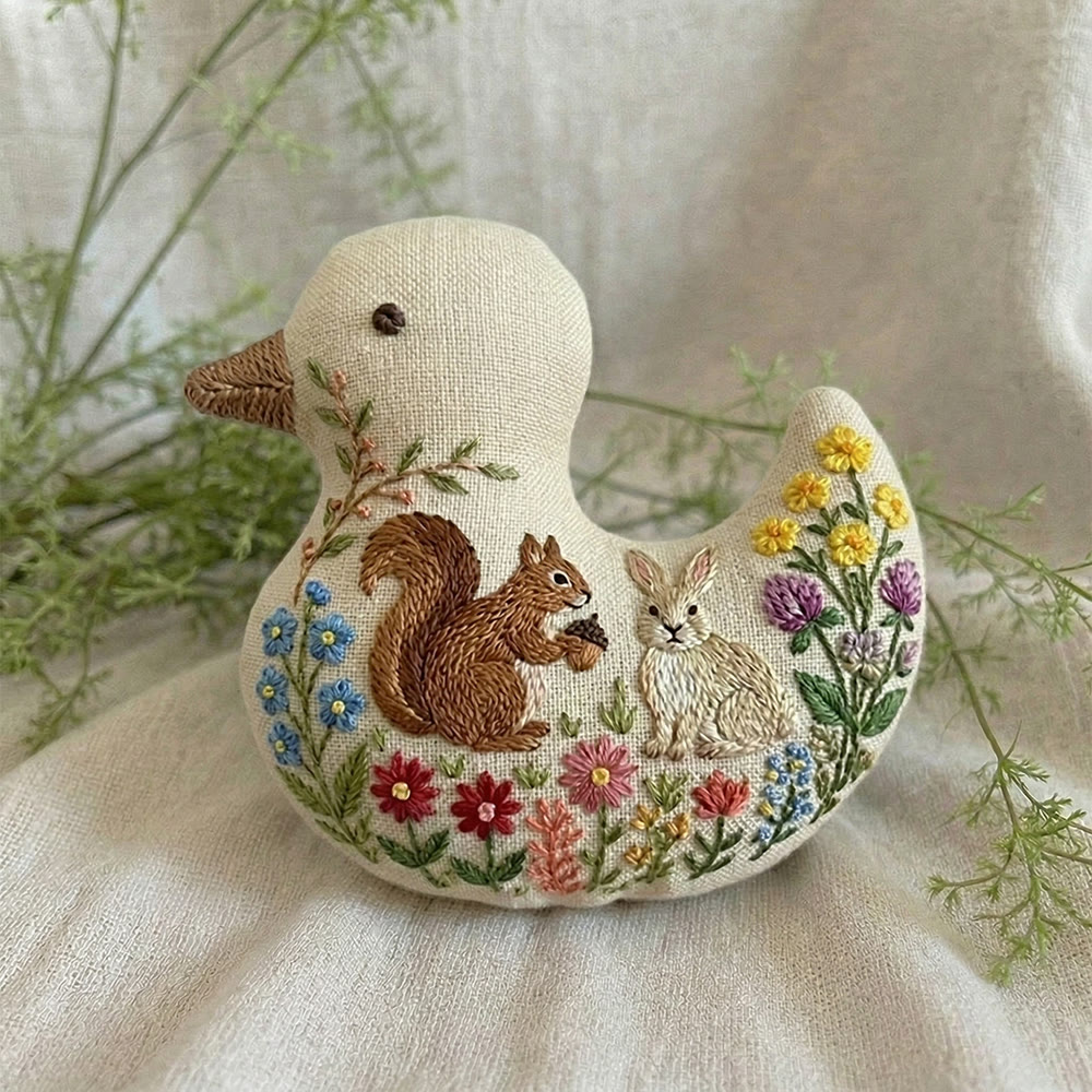 Rubbyoo Duck Embroidery Kit - Squirrel Rabbit Among Blooms | Keychain Ornament | Unique Diy Craft Decor - image 7