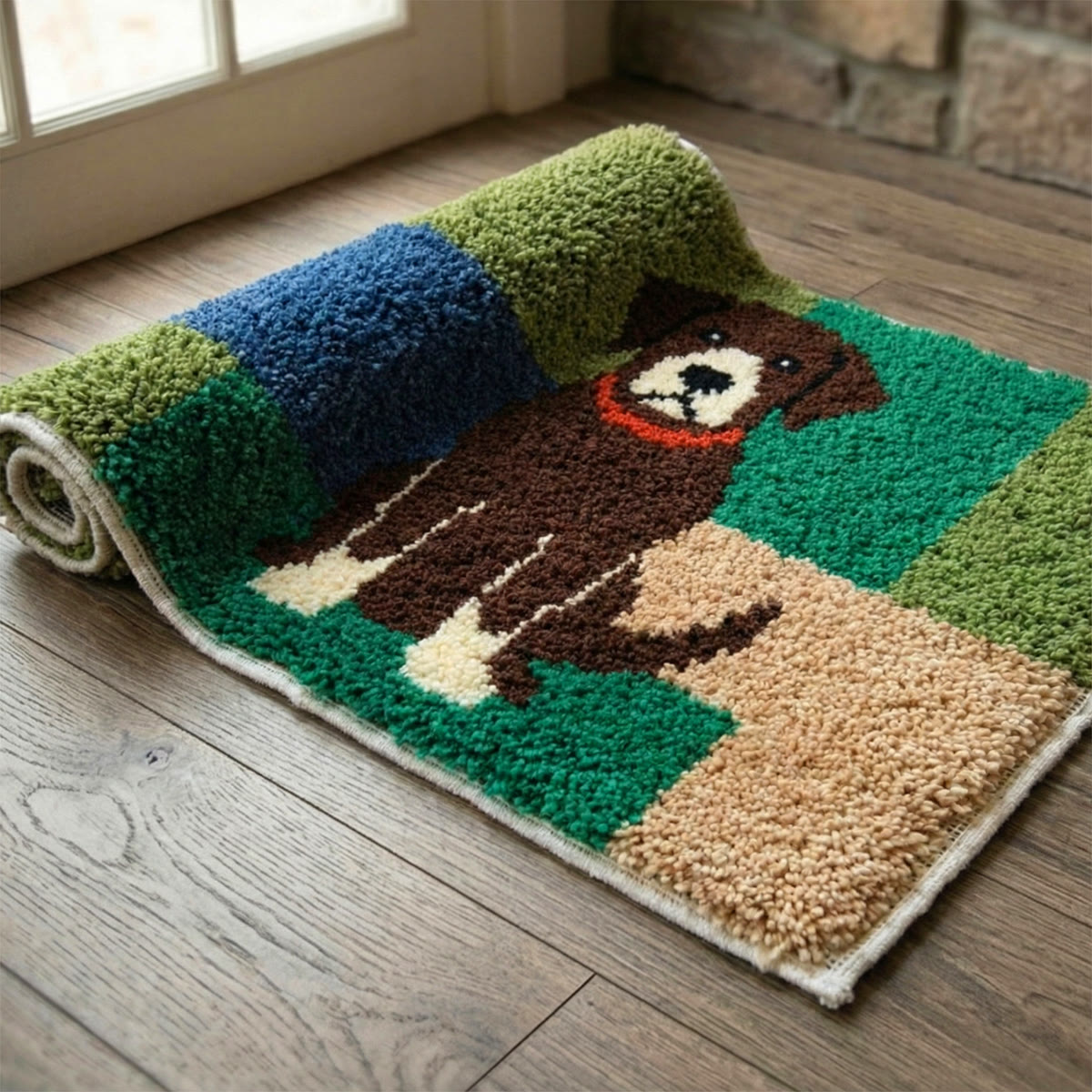 Rubbyoo Latch Hook Rug Kit - Brown Dog | Soft Fluffy Mat | Handmade Housewarming Gift - image 8