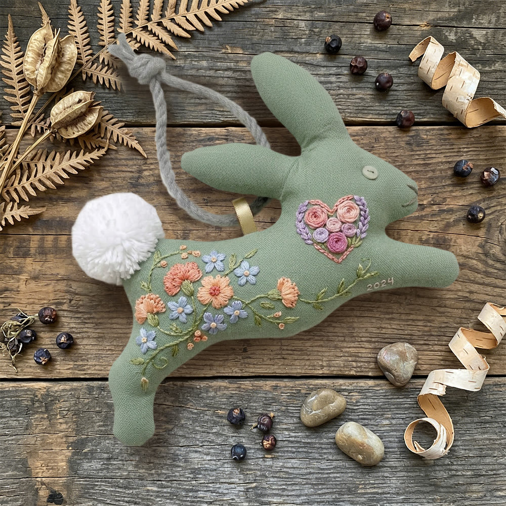 Rubbyoo Rabbit Embroidery Kit - Floral Heart Bunny | Anniversary Gift | Romantic Aesthetic Charm - image 6