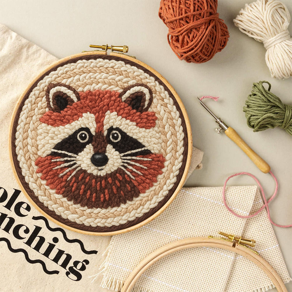 Cheerful Raccoon Face Punch Needle Kit – Whimsical Handcraft Project | Delightful Tabletop Trinket - image 10