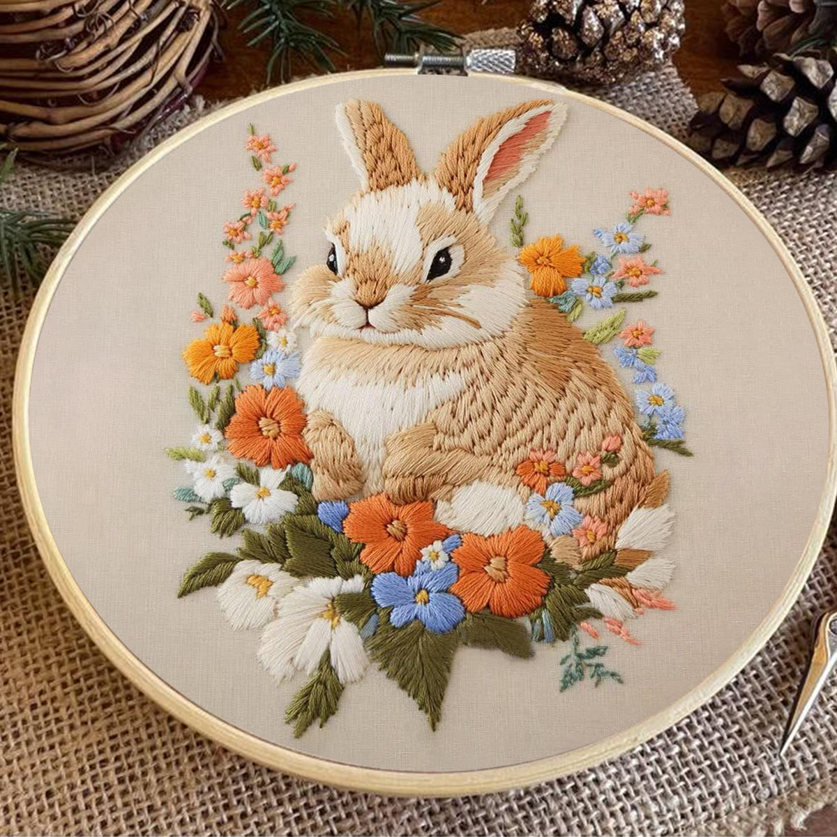 Rubbyoo Embroidery Kit - Bunny Among Blooms | Handcrafted Floral Art | A Delightful Diy Project - image 8