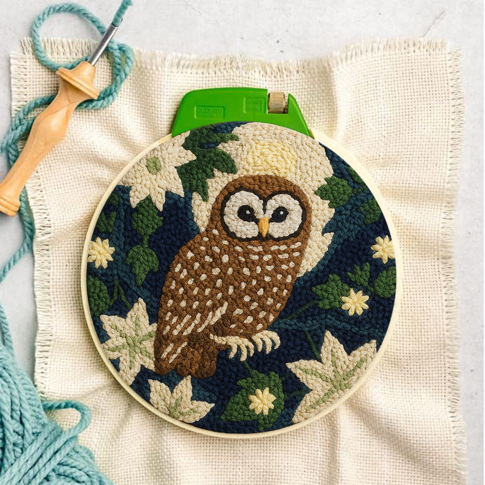 Nocturnal Owl Floral Punch Needle Kit – Artisanal Handcraft Creation | Exquisite Wall Hanging - image 6