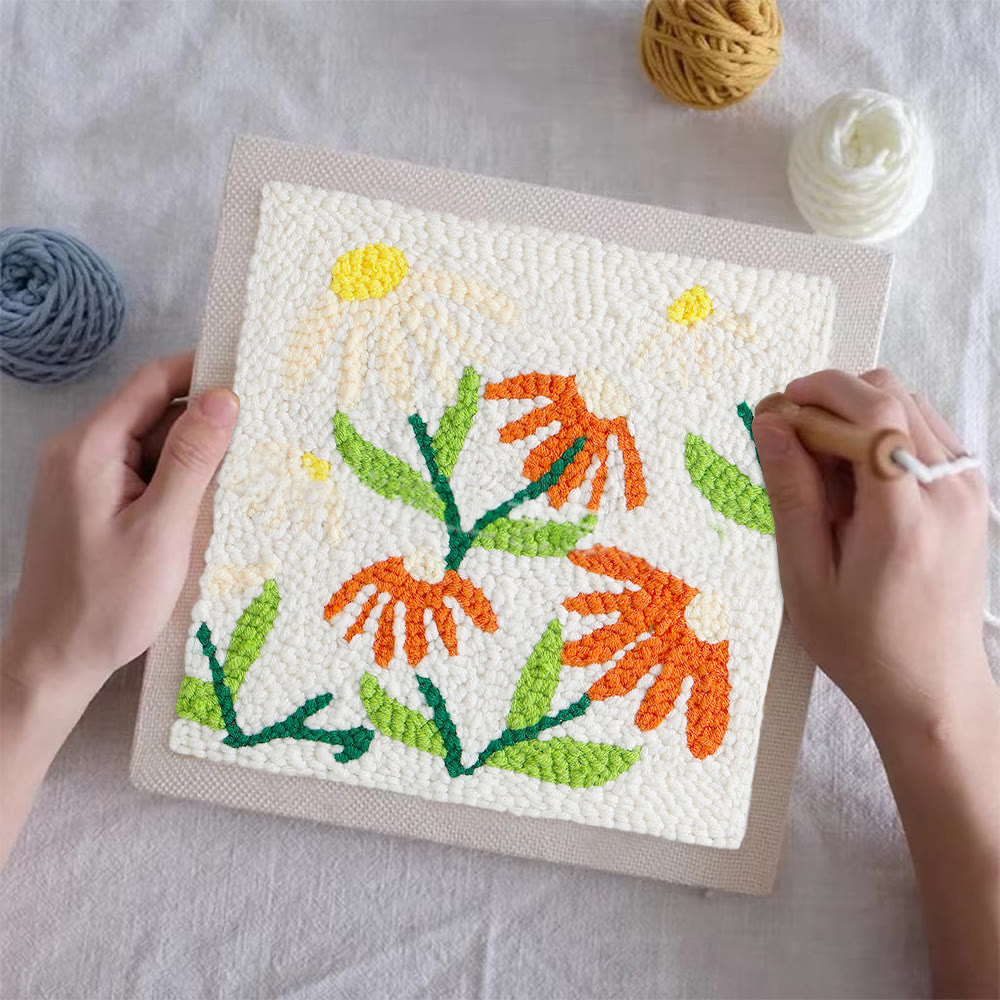 Little Flowers Square Punch Needle Kit - Diy Yarn Craft | Handmade Floral Ornament  - image 6