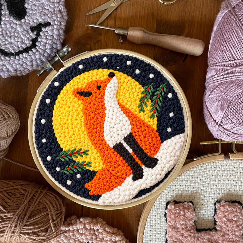 Wintry Moonlit Fox Punch Needle Kit – Top Gifting Choice | Cozy Warm Decor Pendant - image 7