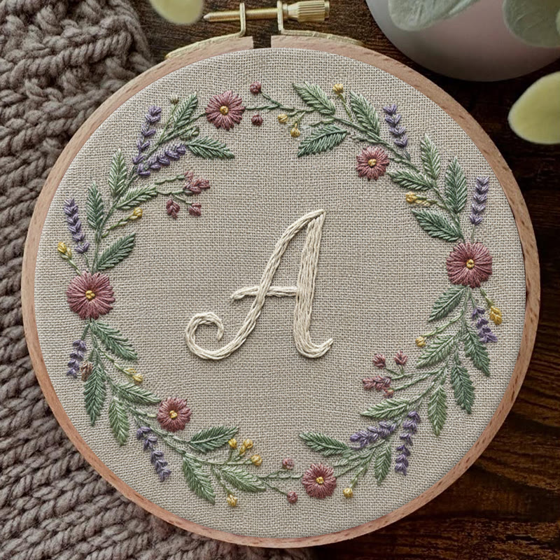 Rubbyoo Embroidery Kit - Alphabet Floral Wreath | 26 Letter Handmade Craft | Diy Wall Hanging Decoration - image 6
