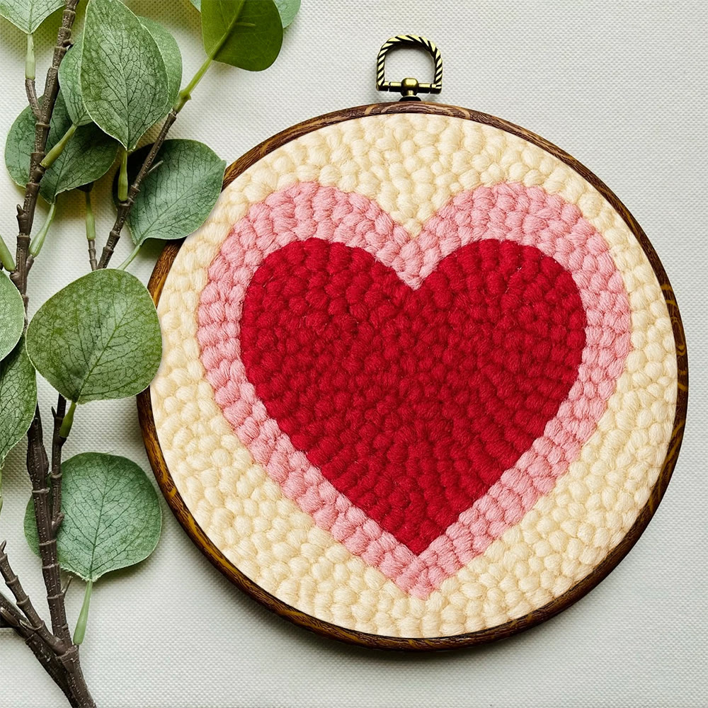 Soft Flocked Double-ring Heart Punch Needle Kit – Novice-easy Handcraft | Daily Home Decor Accent - image 8