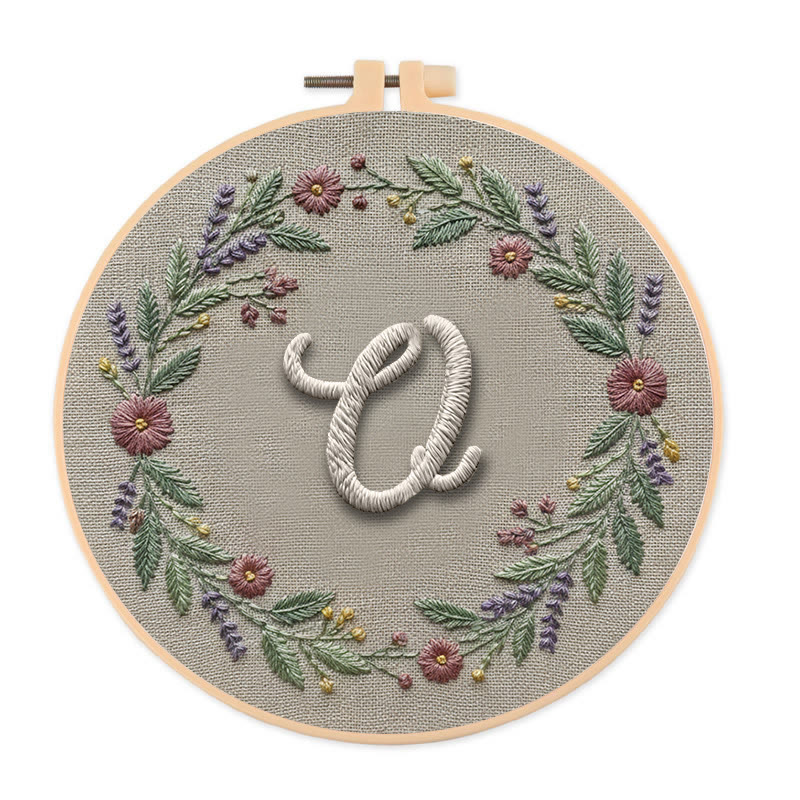 Rubbyoo Embroidery Kit - Alphabet Floral Wreath | 26 Letter Handmade Craft | Diy Wall Hanging Decoration - O - 20*20cm - image 24