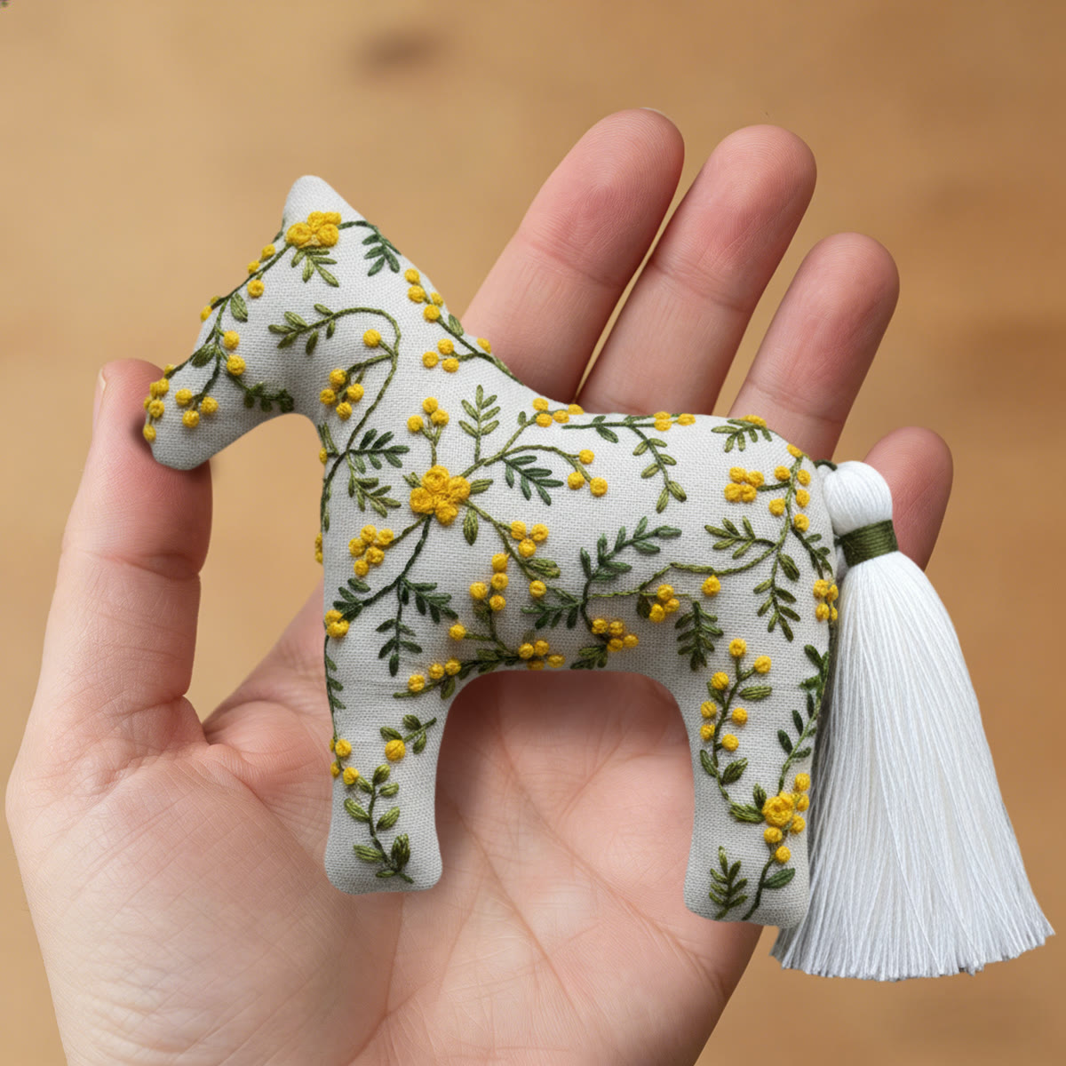 Rubbyoo Dala Horse Embroidery Kit - Grey with Yellow Blossom | Relaxing DIY | Nice Desk Accent - image 7