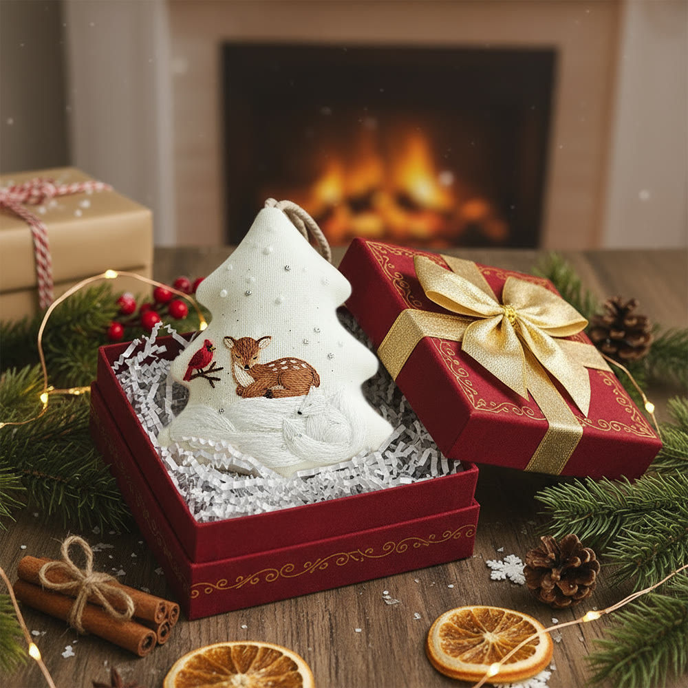 Rubbyoo Tree-shaped Embroidery Kit - Deer And Cardinal Winter | Luxe Detailed Stitchwork | Festive Tree Keepsake - image 8