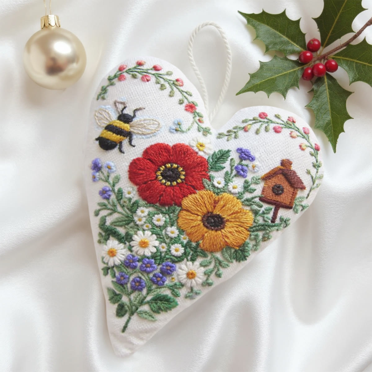 Rubbyoo Heart Embroidery Kit - Bee Flower Birdhouse | Fine Stitched Craftwork | Prime Gifting Choice - image 4