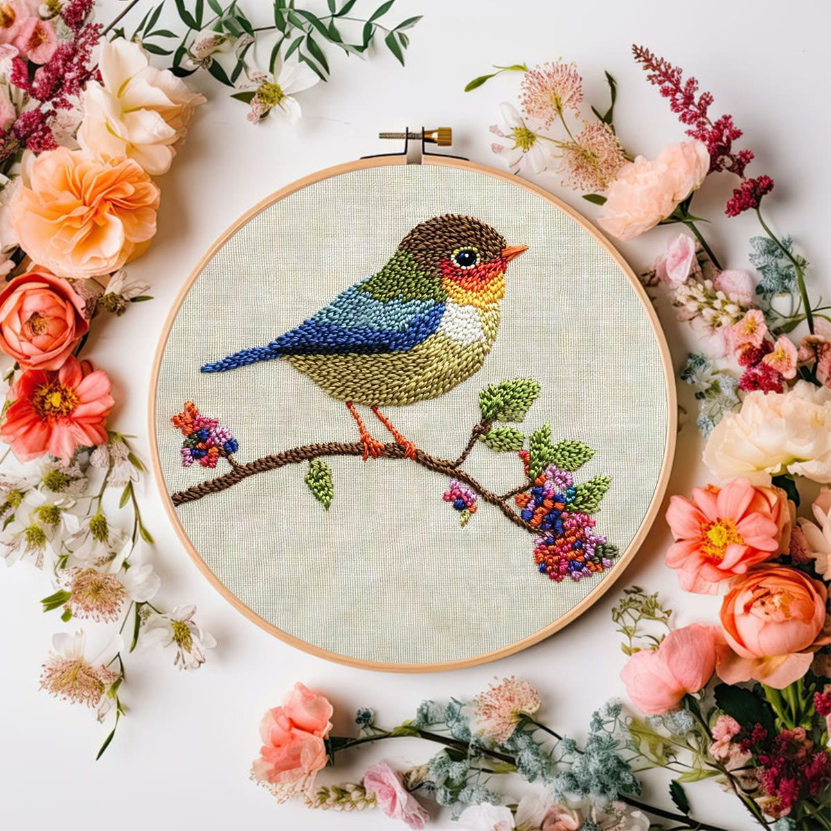 Rubbyoo Embroidery Kit - Vibrant Bird On Branch | Artistic Floral Needlework | Perfect For Embroidery Beginners - image 8