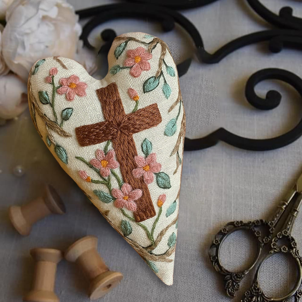 Rubbyoo Heart Embroidery Kit - Christian Cross | Religious Ornament | Diy Hanging Craft - image 5