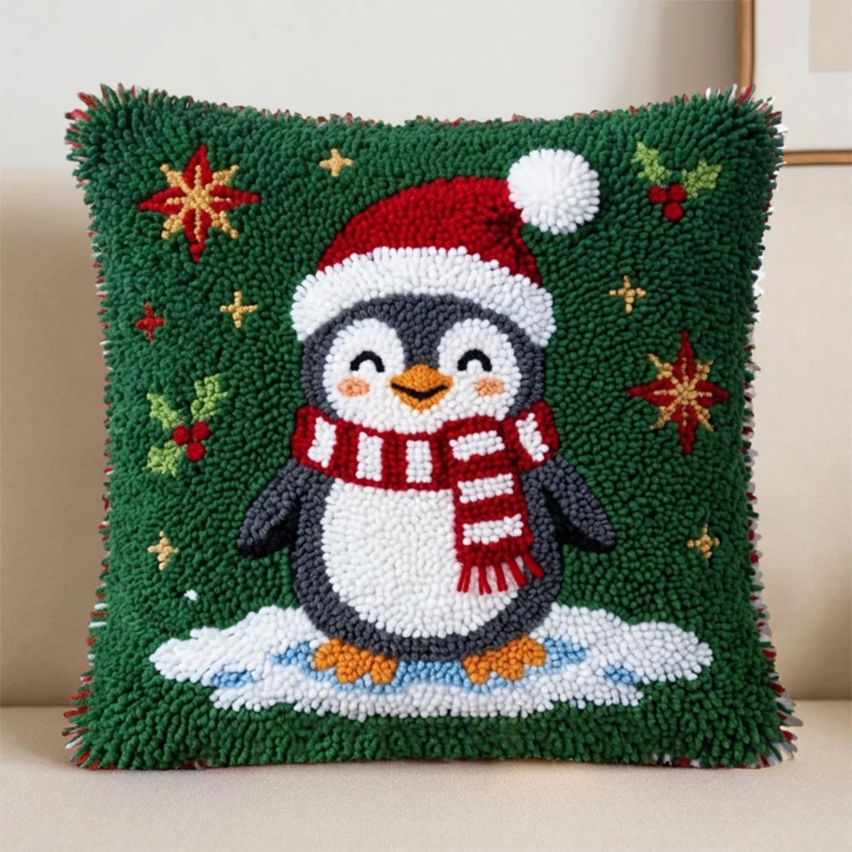 Rubbyoo Latch Hook Pillow Kit - Holiday Penguin | Adorable Animal Handicraft | Cozy Home Sofa Decoration - image 6