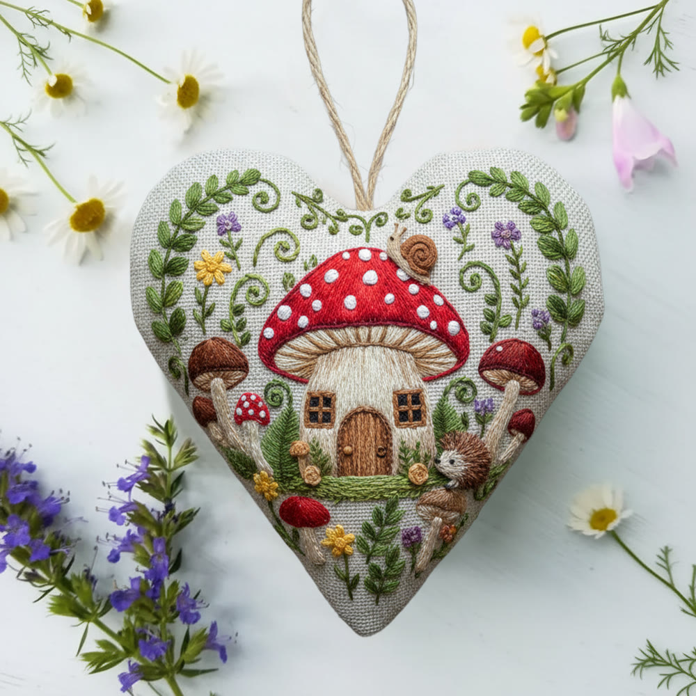 Rubbyoo Heart Embroidery Kit - Mushroom Cottage And Hedgehog | Enchanting Diy | Whimsical Gift Idea - image 5