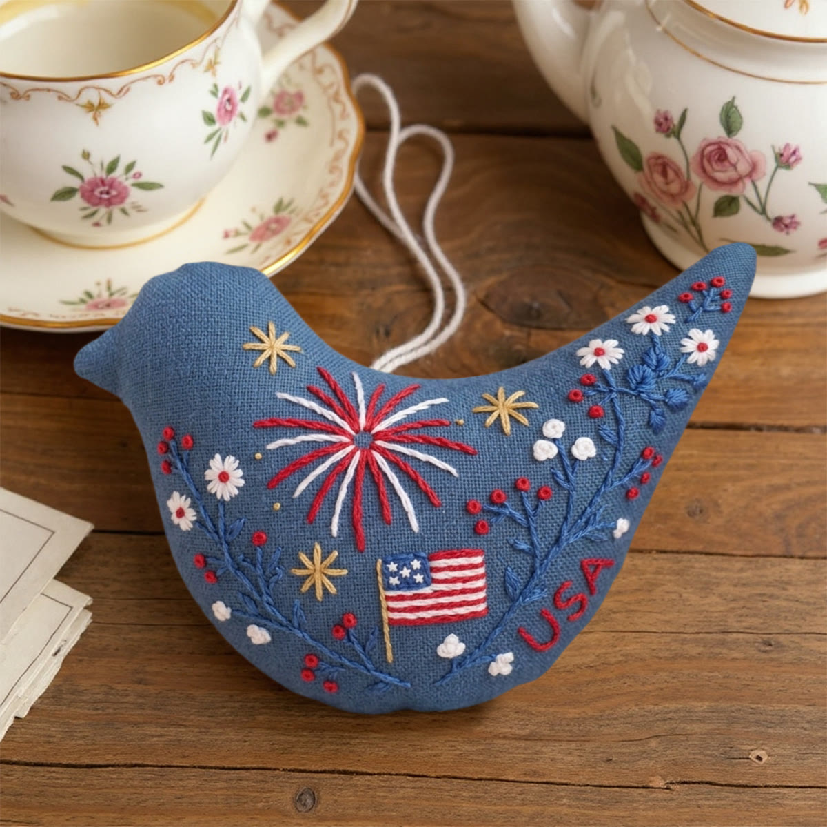 Rubbyoo Bird-shaped Embroidery Kit - America Anniversary | Diy Needlework Gift | Patriotic Handmade Art Craft  - image 2