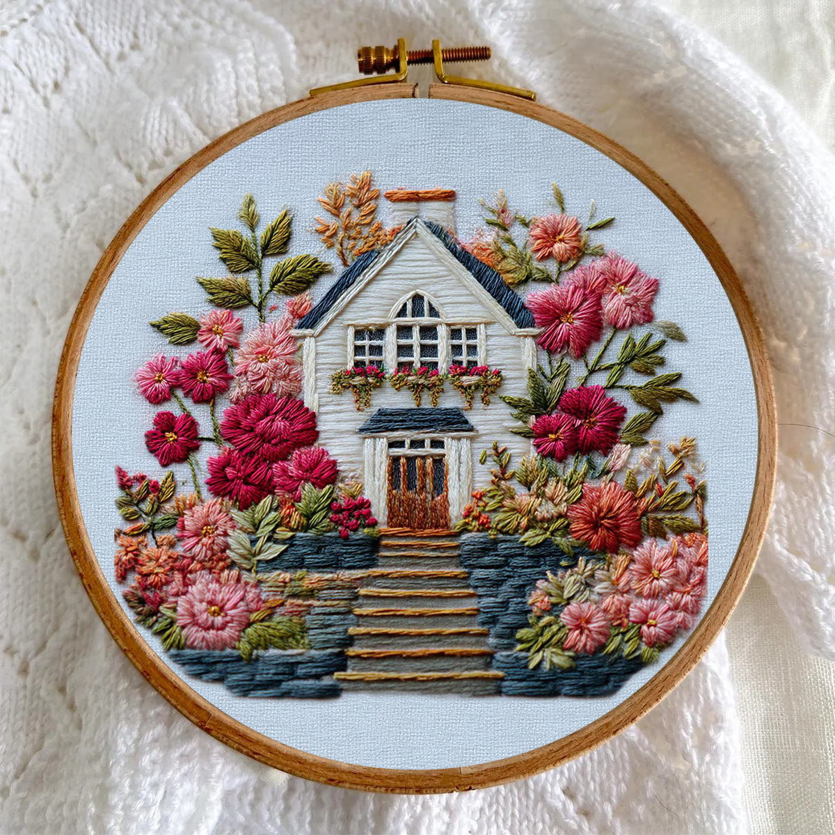 Rubbyoo Embroidery Kit - Floral Surrounded Cottage | Entry Level Diy | Warm Home Accent - image 8