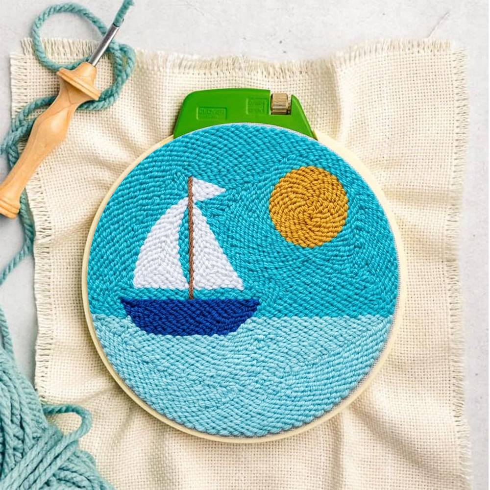 Sailboat And Sea Punch Needle Kit - Pretty Light Color Mode | Unique Handmade Accent - image 7