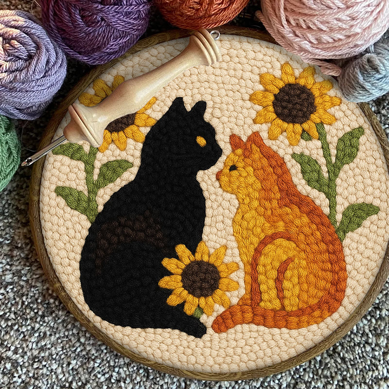 Sunflower Cats Punch Needle Kit - Lovely Animal Yarn Craft  | Diy Room Decor  - image 12