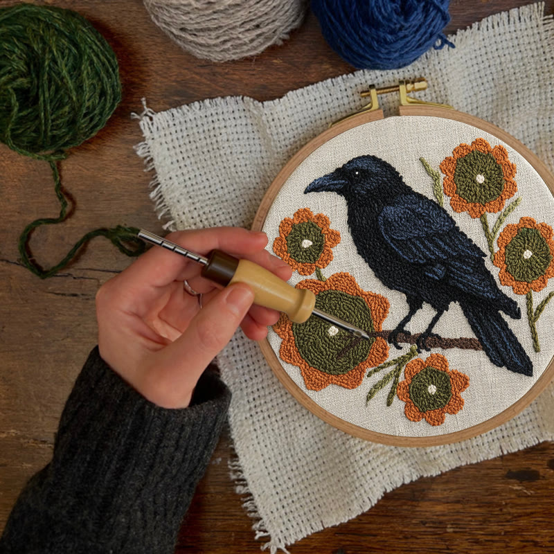  Sunflower Crow Punch Needle Kit - Diy Bird Handicraft | Decorative Hoop Art  - image 3